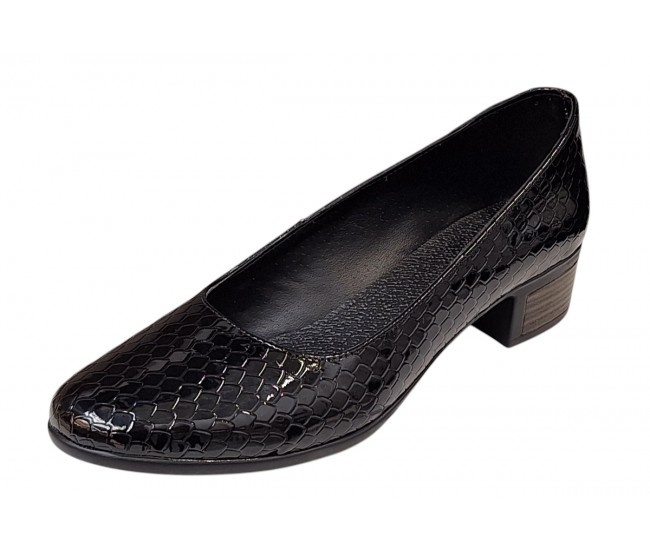 Pantofi dama casual din piele naturala Negru Croco Lac - STD24CRN