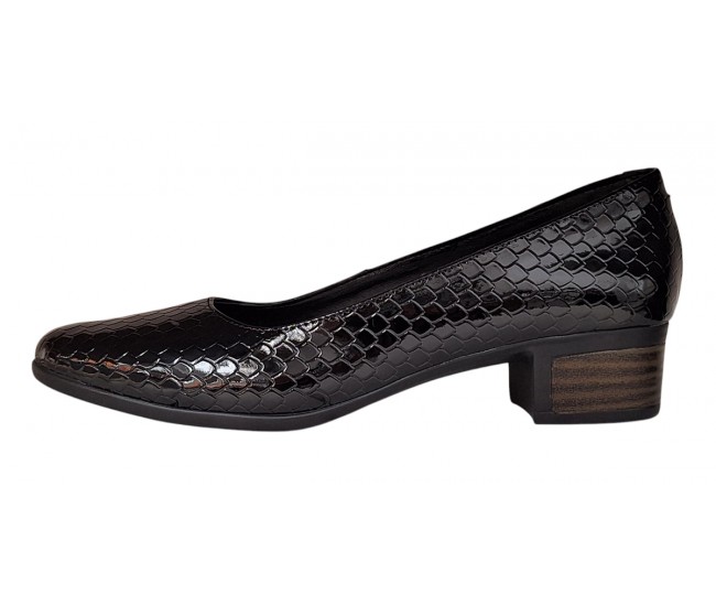 Pantofi dama casual din piele naturala Negru Croco Lac - STD24CRN