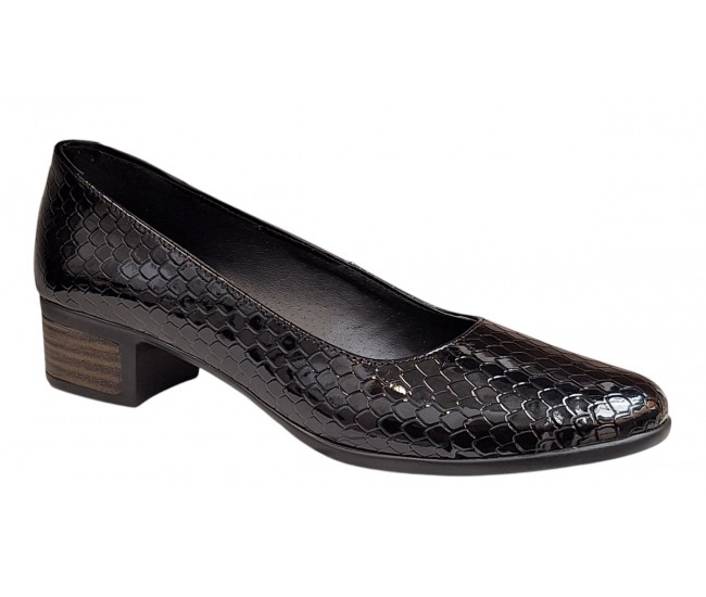 Pantofi dama casual din piele naturala Negru Croco Lac - STD24CRN