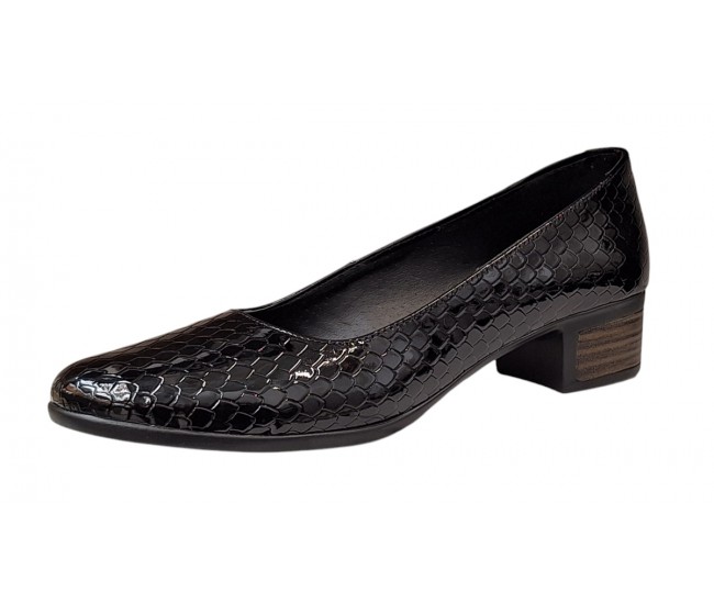 Pantofi dama casual din piele naturala Negru Croco Lac - STD24CRN