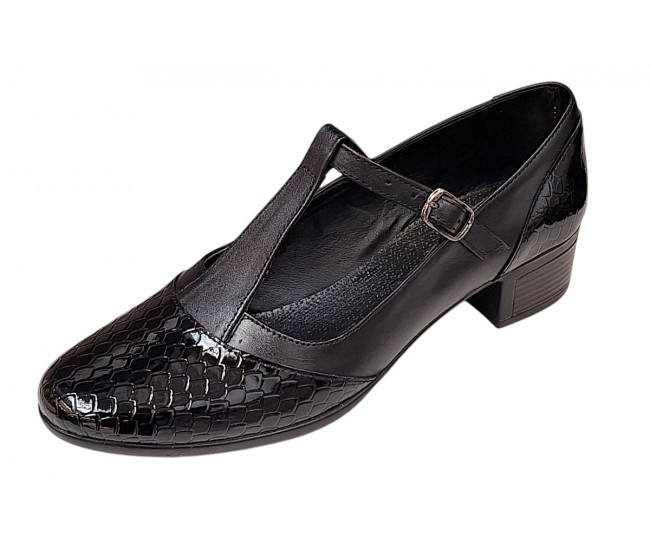 Pantofi dama cu bareta pentru dans - Model Negru din piele naturala Croco STD25CRN