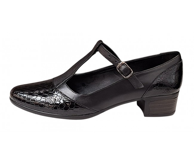Pantofi dama cu bareta pentru dans - Model Negru din piele naturala Croco STD25CRN