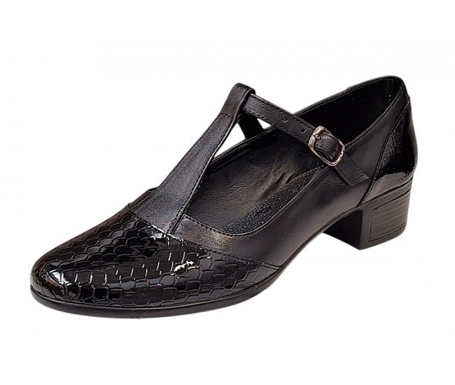 Pantofi dama cu bareta pentru dans - Model Negru din piele naturala Croco STD25CRN