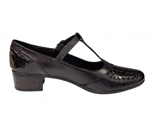 Pantofi dama cu bareta pentru dans - Model Negru din piele naturala Croco STD25CRN
