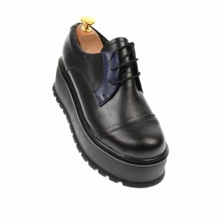 Pantofi dama cu  talpa groasa casual, 4 cm, negru cu albastru - TCC4NA