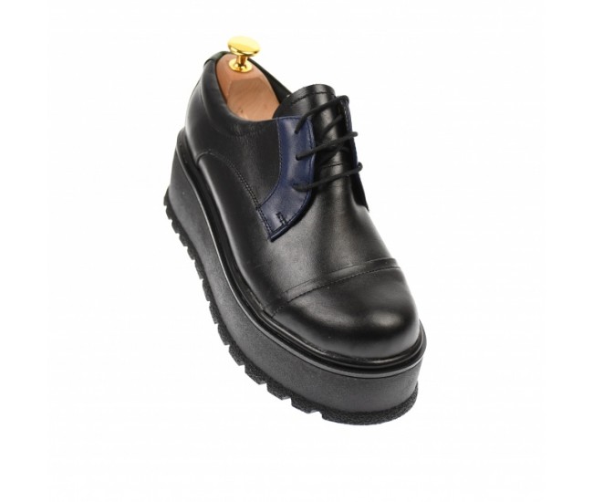 Pantofi dama cu  talpa groasa casual, 4 cm, negru cu albastru - TCC4NA