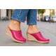 Saboti damă fucsia din piele naturală, cu talpă tip pană – culoare vibrantă, confort și stil feminin TEA19FCS