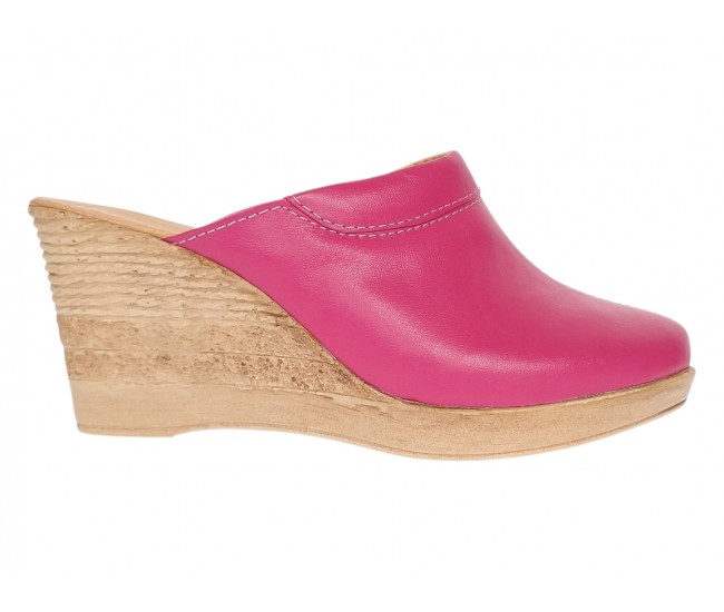 Saboti damă fucsia din piele naturală, cu talpă tip pană – culoare vibrantă, confort și stil feminin TEA19FCS