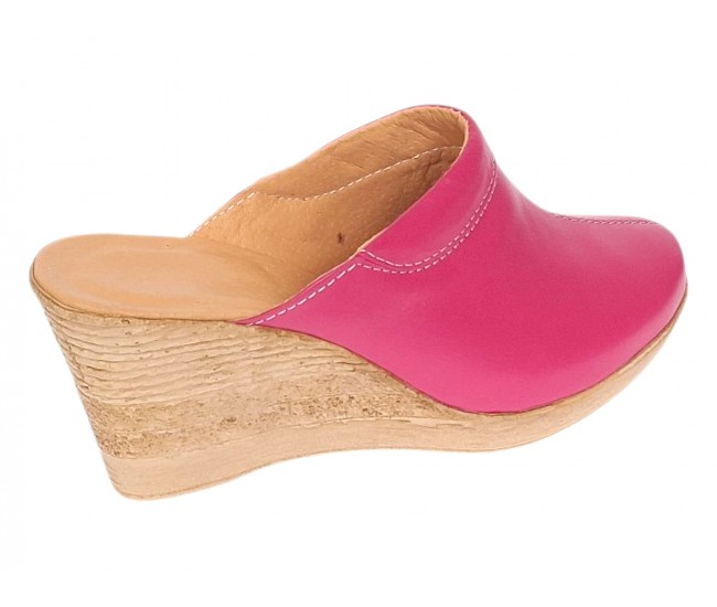 Saboti damă fucsia din piele naturală, cu talpă tip pană – culoare vibrantă, confort și stil feminin TEA19FCS