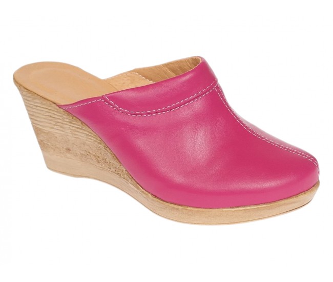 Saboti damă fucsia din piele naturală, cu talpă tip pană – culoare vibrantă, confort și stil feminin TEA19FCS