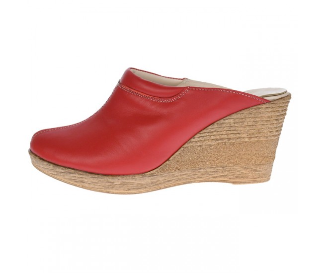 Saboti dama rosii din piele naturala, platforme de 7 cm - TEA19ROSU