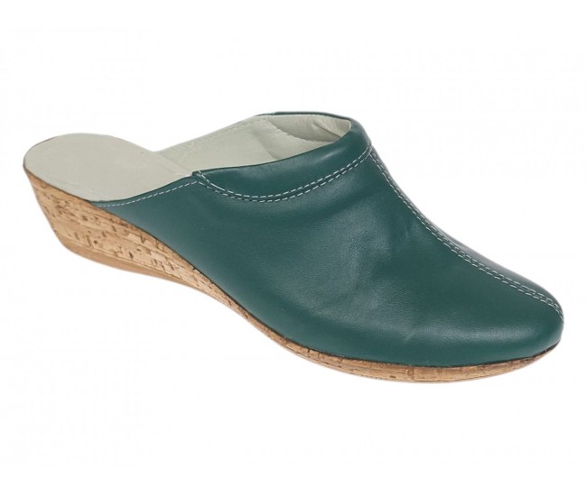 Saboti damă verzi din piele naturală, cu talpă tip pană și design slip-on comod – TEA5V