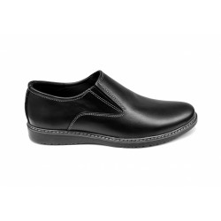 Pantofi barbati casual, din piele naturala, Negru cu elastic - CIUCALETI SHOES - TENBOXMARIOEN