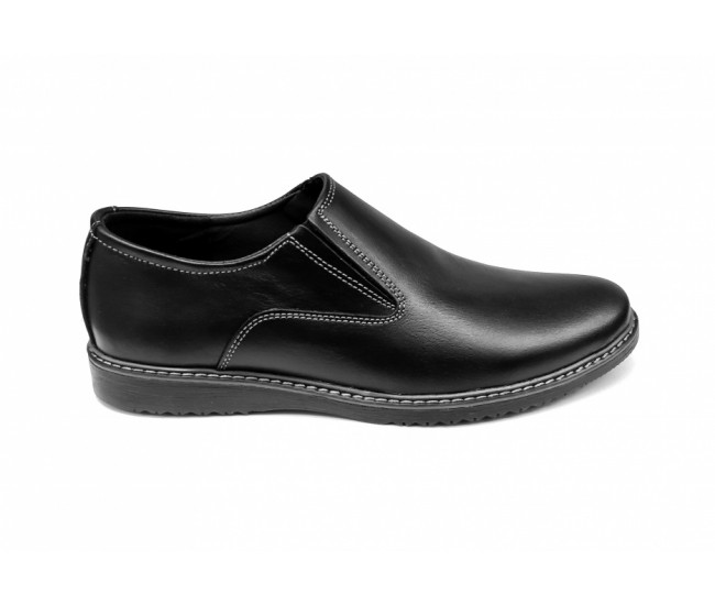 Pantofi barbati casual, din piele naturala, Negru cu elastic - CIUCALETI SHOES - TENBOXMARIOEN