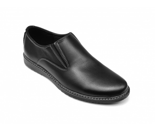 Pantofi barbati casual, din piele naturala, Negru cu elastic - CIUCALETI SHOES - TENBOXMARIOEN