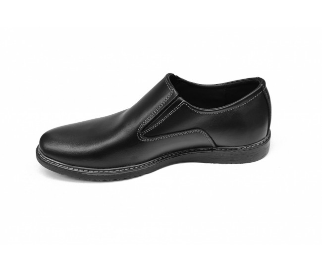 Pantofi barbati casual, din piele naturala, Negru cu elastic - CIUCALETI SHOES - TENBOXMARIOEN