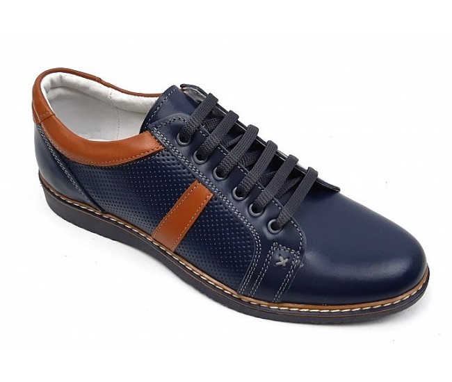 Pantofi barbati casual din piele naturala, bleumarin, TENMARIOBLM