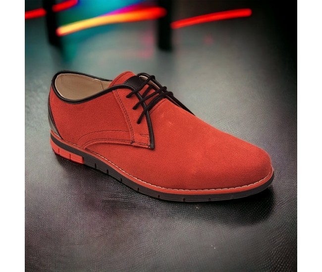 OFERTA  MARIMEA 40,  42  - Pantofi barbati casual din piele naturala intoarsa, ROSU, TEST1010R