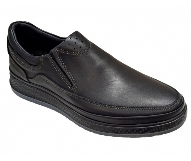 Pantofi barbati, casual, din piele naturala, cu elastic, Negru, 788N