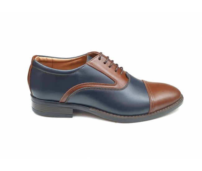 Pantofi barbati eleganti, din piele naturala, Maro - Albastru, CIUCALETI SHOES, TEST44