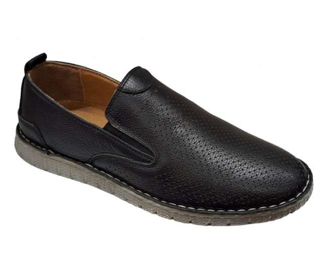 Pantofi barbati, casual, din piele naturala, cu elastic, Negru, TEST53N