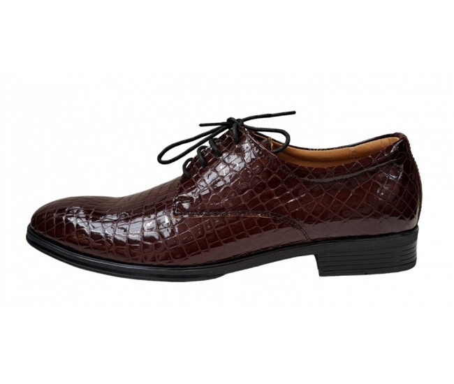 Pantofi barbati office, eleganti din piele naturala, Croco, maro, LAC, TEST64CRML