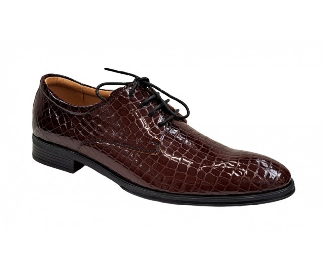 Pantofi barbati office, eleganti din piele naturala, Croco, Maro, LAC, TEST64CRML