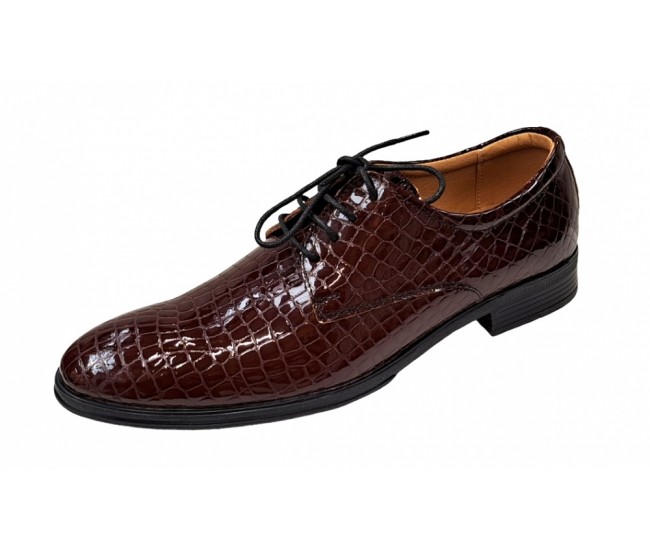 Pantofi barbati office, eleganti din piele naturala, Croco, Maro, LAC, TEST64CRML