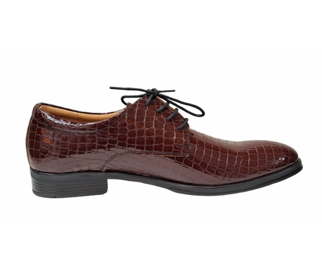 Pantofi barbati office, eleganti din piele naturala, Croco, maro, LAC, TEST64CRML