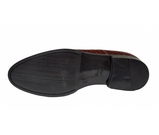 Pantofi barbati office, eleganti din piele naturala, Croco, Maro, LAC, TEST64CRML