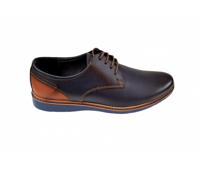 Pantofi barbati casual din piele naturala bleumarin cu maro, CIUCALETI SHOES