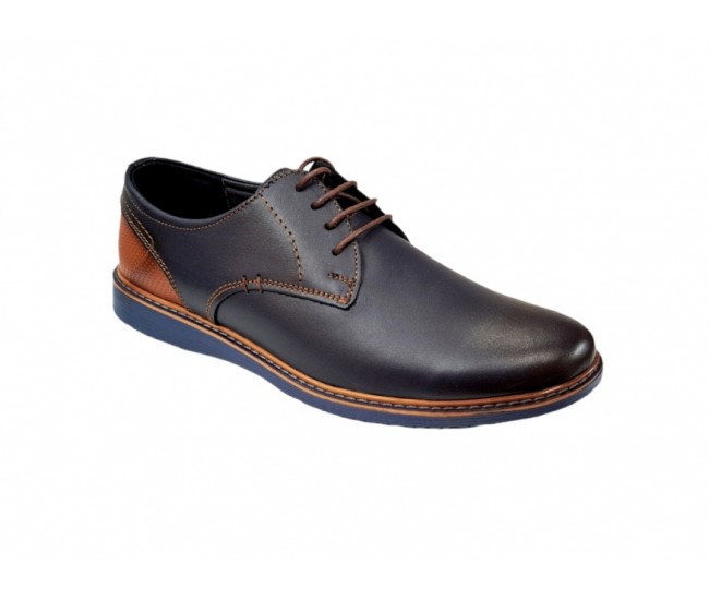 Pantofi barbati casual din piele naturala bleumarin cu maro, CIUCALETI SHOES