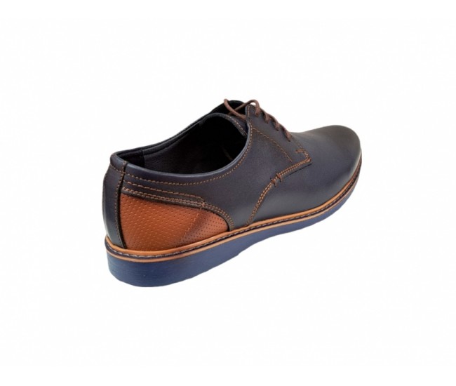 Pantofi barbati casual din piele naturala bleumarin cu maro, CIUCALETI SHOES