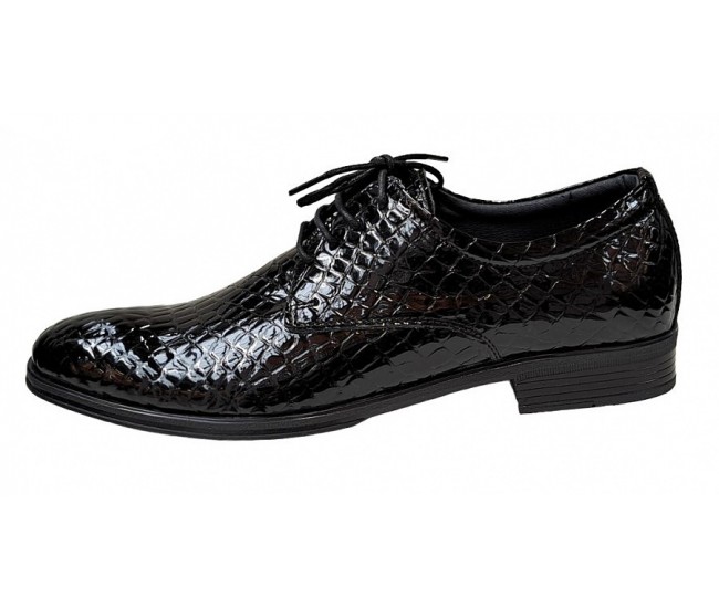 Pantofi barbati office, eleganti  din piele naturala, Croco, Negri Lac, TEST819NC