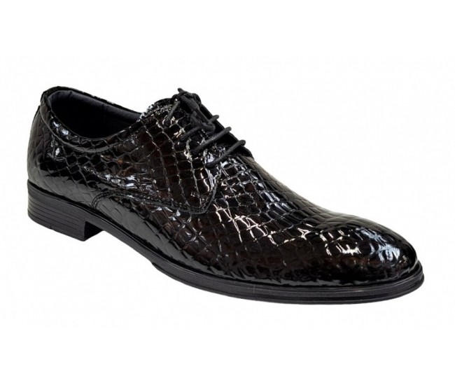Pantofi barbati office, eleganti  din piele naturala, Croco, Negri Lac, TEST819NC