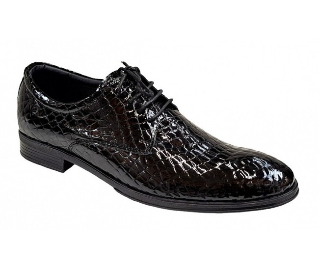 Pantofi barbati office, eleganti  din piele naturala, Croco, Negri Lac, TEST819NC