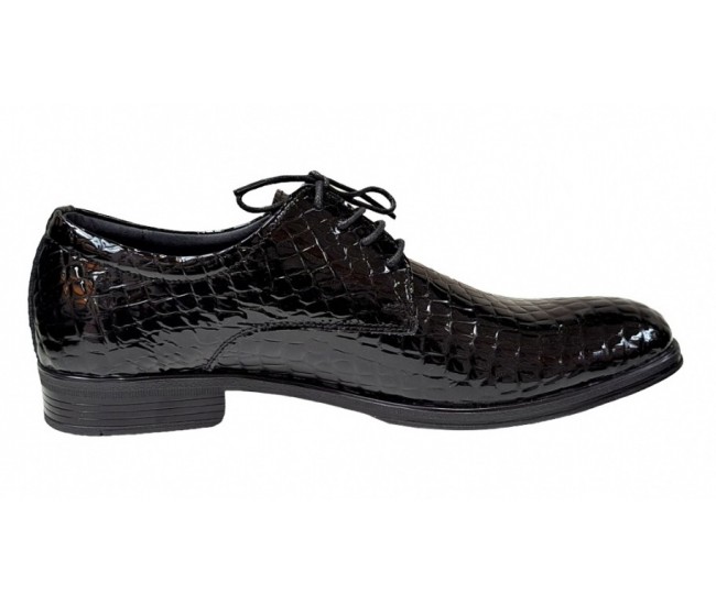 Pantofi barbati office, eleganti  din piele naturala, Croco, Negri Lac, TEST819NC