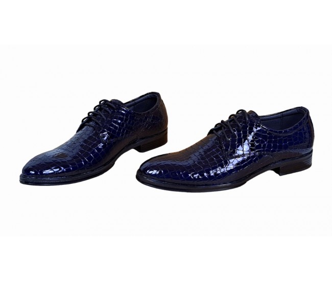 Pantofi barbati eleganti din piele naturala, Croco, bleumarin inchis, LAC, TESTCROCOBL