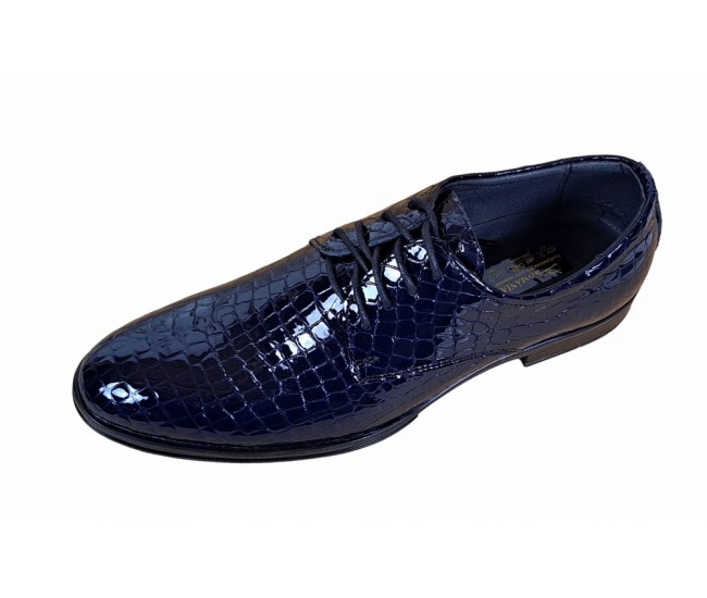 Pantofi barbati eleganti din piele naturala, Croco, bleumarin inchis, LAC, TESTCROCOBL