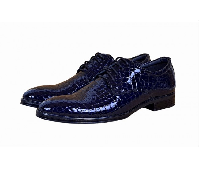 Pantofi barbati eleganti din piele naturala, Croco, bleumarin inchis, LAC, TESTCROCOBL