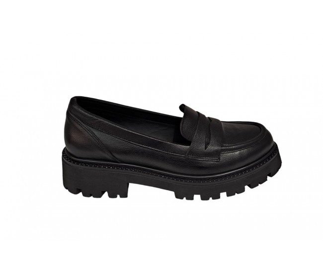 Pantofi dama casual, din piele naturala, negru box, VIK03N
