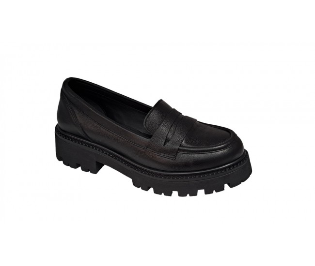 Pantofi dama casual, din piele naturala, negru box, VIK03N