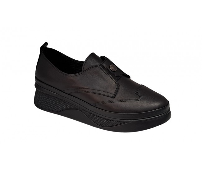 Pantofi dama casual, din piele naturala, negru box, VIK04N