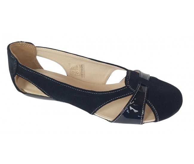 Balerini dama casual din piele naturala intoarsa de culoare neagra - ZENALNV