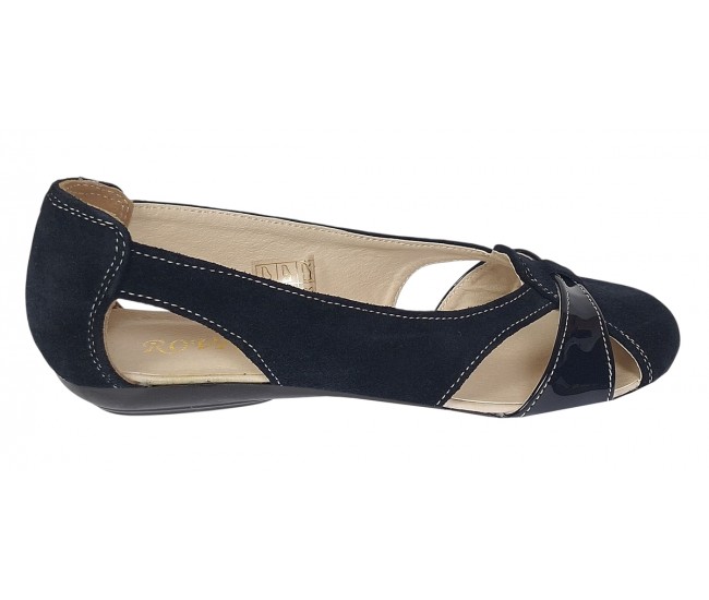 Balerini dama casual din piele naturala intoarsa de culoare neagra - ZENALNV