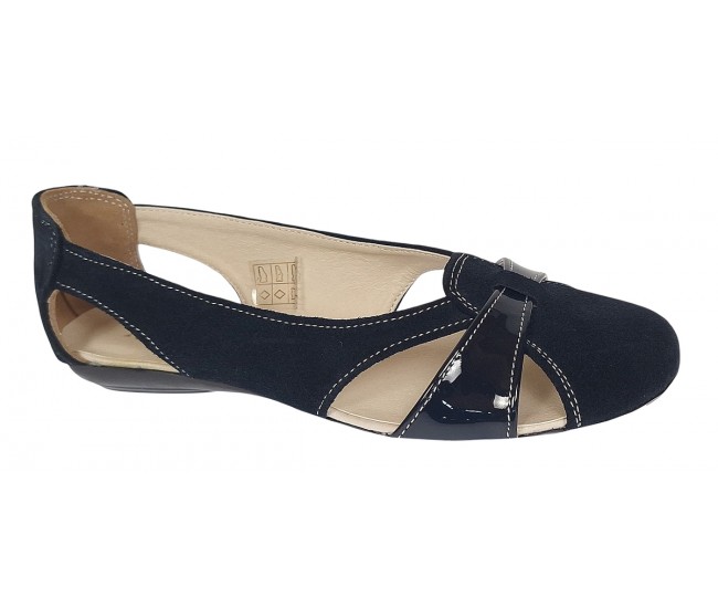 Balerini dama casual din piele naturala intoarsa de culoare neagra - ZENALNV