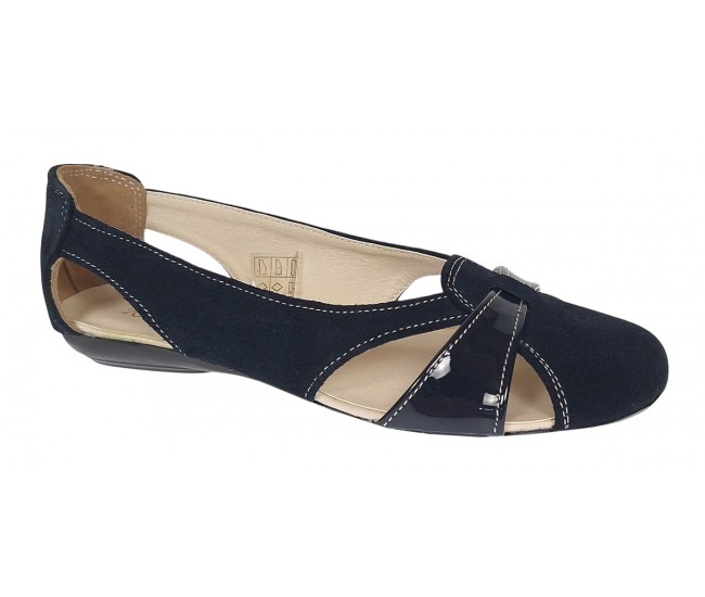 Balerini dama casual din piele naturala intoarsa de culoare neagra - ZENALNV