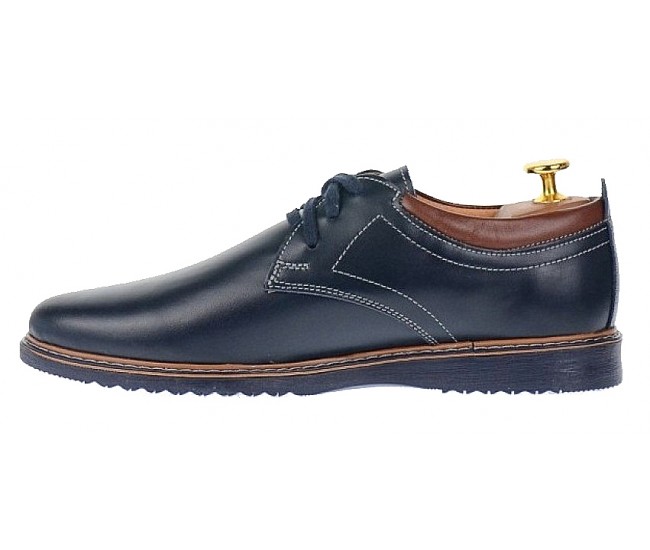 Pantofi barbati casual din piele naturala - Model bleumarin L330BLM