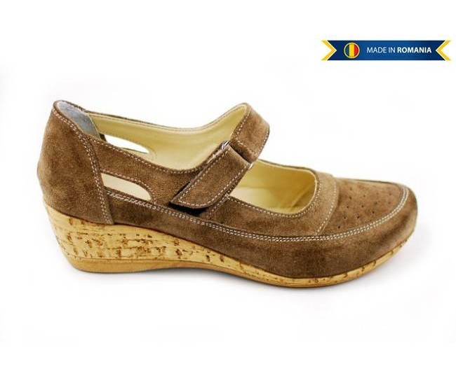 Pantofi dama piele intoarsa cu platforma, casual maro - P9154M