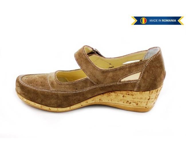 Pantofi dama piele intoarsa cu platforma, casual maro - P9154M